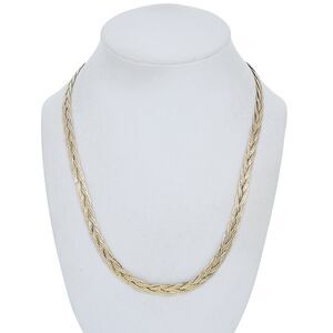 Vintage Italy HCT Sterling Silver Gold Tone Braided Herringbone Necklace 19.5"